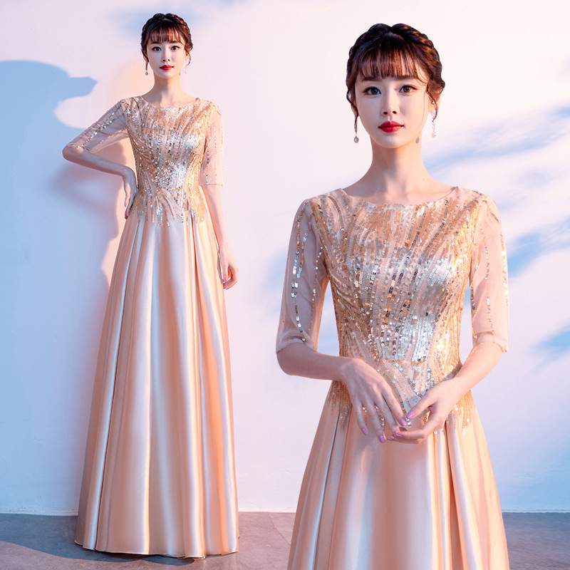 2026 New Style Choir Performance Dress Women's Long Dress Host Evening Dress Red Song Choir Stage Etiquette Clothing