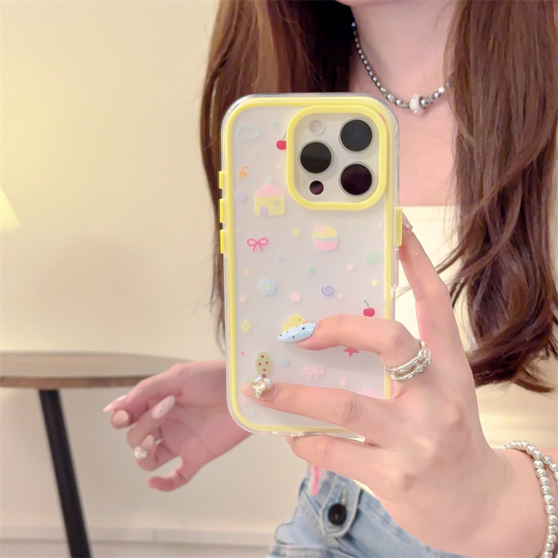 Chica ins pastel pequeño pato amarillo 15ProMax tres en uno iphone16 funda para Apple 14/13 nuevo
