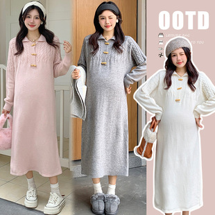2024 new pregnant women sweater dress autumn and winter slim large version sweater dress
