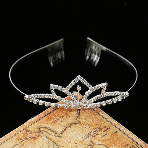  Rhinestone Three-dimensional Children's Crown Hairband with Comb Headband for Girls Dance Performance Crown Birthday Gift Wholesale