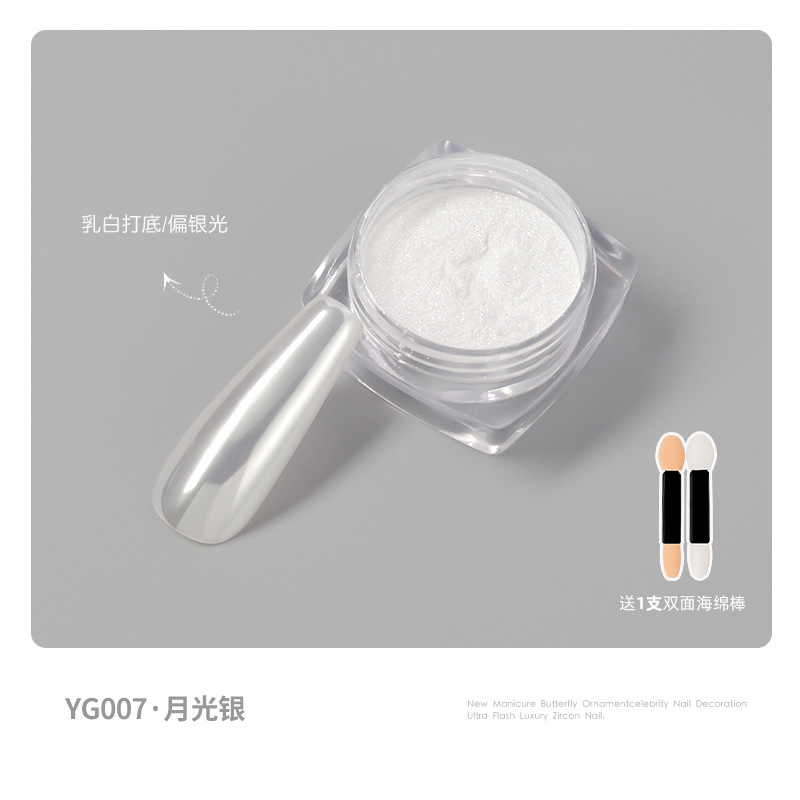 Internet celebridad estilo brillante plata espejo mágico polvo desgaste pieza de uñas decoración Hada luz de la luna polvo de Aurora espejo harina