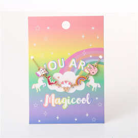 跨境外贸彩虹锁骨链童饰品卡通草莓蘑菇金滴油吊坠儿童项链