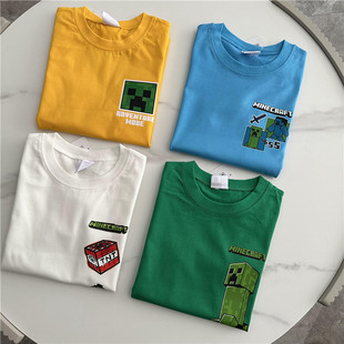 Japan Single Foreign Trade My World Game Theme Series Summer New Short-sleeved T-shirts for Chinese and Korean Children