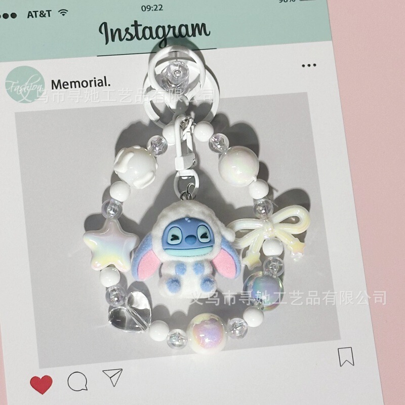 卡通值绒史迪仔包包串珠链条挂饰直播萌粒公仔学生钥匙扣挂件配饰|undefined