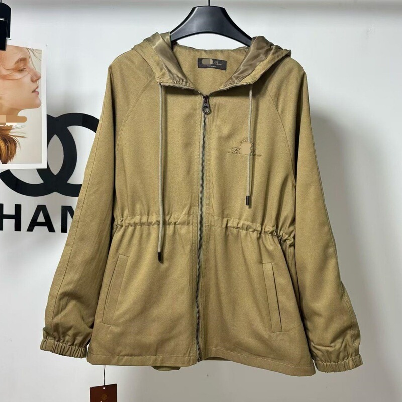 Foreign Trade European and American Women's Clothing Spring New Hooded Jacket Drawstring Coat