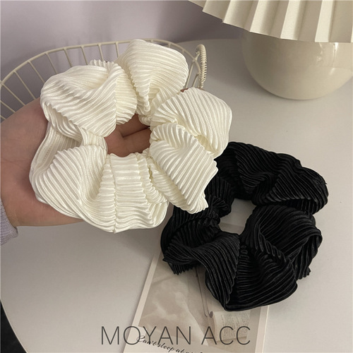 Silky super fairy cream luster large fat hair ring solid color gentle French retro pleated romantic hair accessories for women