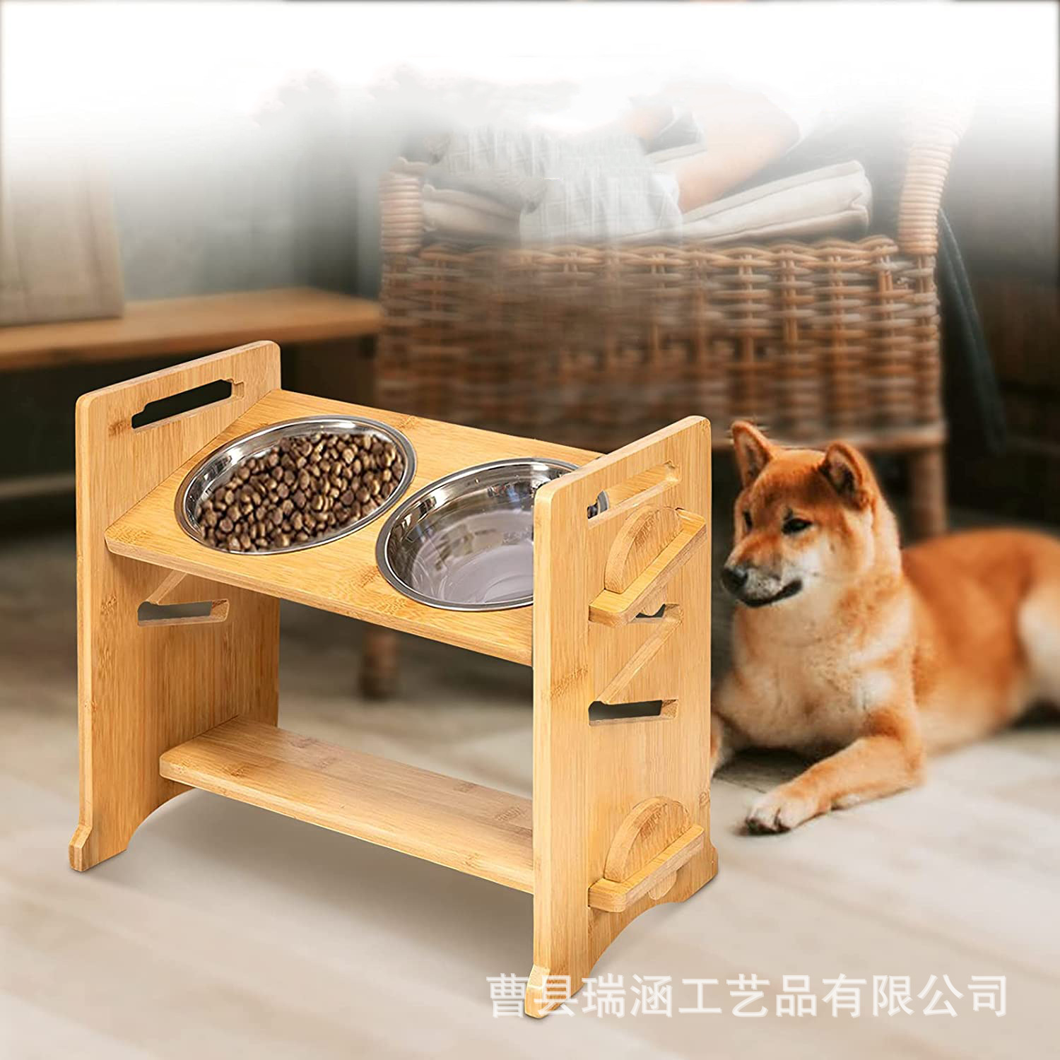 Wooden large dog cat bowl shelf pet bowl feeder wooden diagonal…