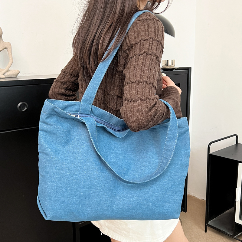 Jeans ligero, bolso de hombro único, bolso portátil simple, maleta de trabajo, bolso de mujer de gran capacidad.