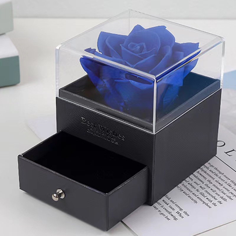 Caja de regalo de collar de rosa acrílica de flor eterna, caja de joyería para Navidad, San Valentín, regalo de cumpleaños, caja de regalo al por mayor