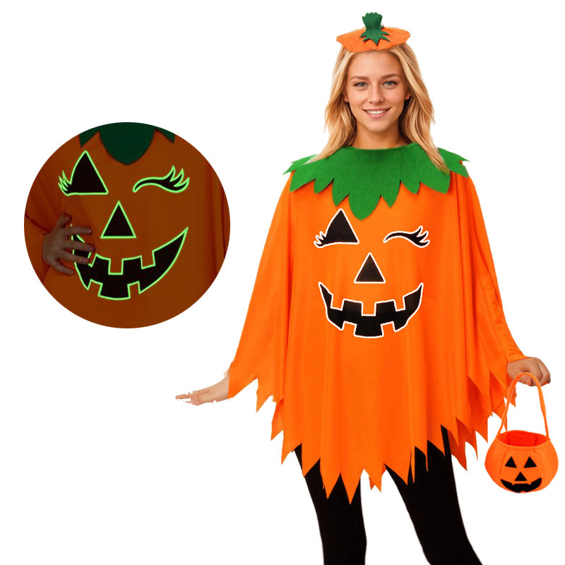 ハロウィーンパーティー大人子供カボチャ衣装マントケープカボチャ波ケープカボチャキャップカチューシャセット|undefined