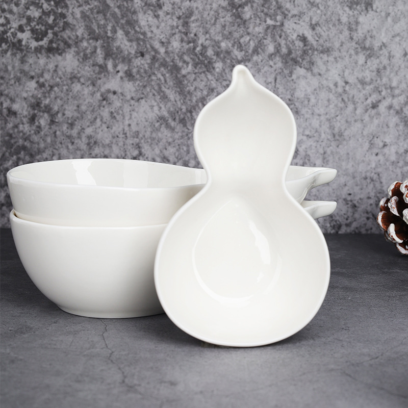Pure white gourd bowl irregular creative gourd shape ceramic bowl fried rice bowl snack bowl factory wholesale with logo