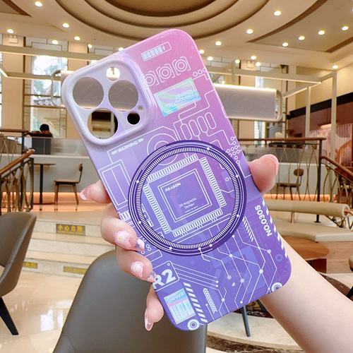 Tech Purple Magnetic Circuit Board Phone Case Film Anti-Slip Protective Cover for Apple iPhone 15 Pro