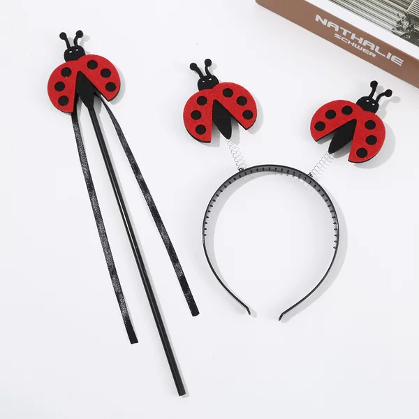 Cute Ladybug Spring Headband Children's Festival Costume Headband Seven-Star Ladybug Ribbon Handheld Stick Party Props