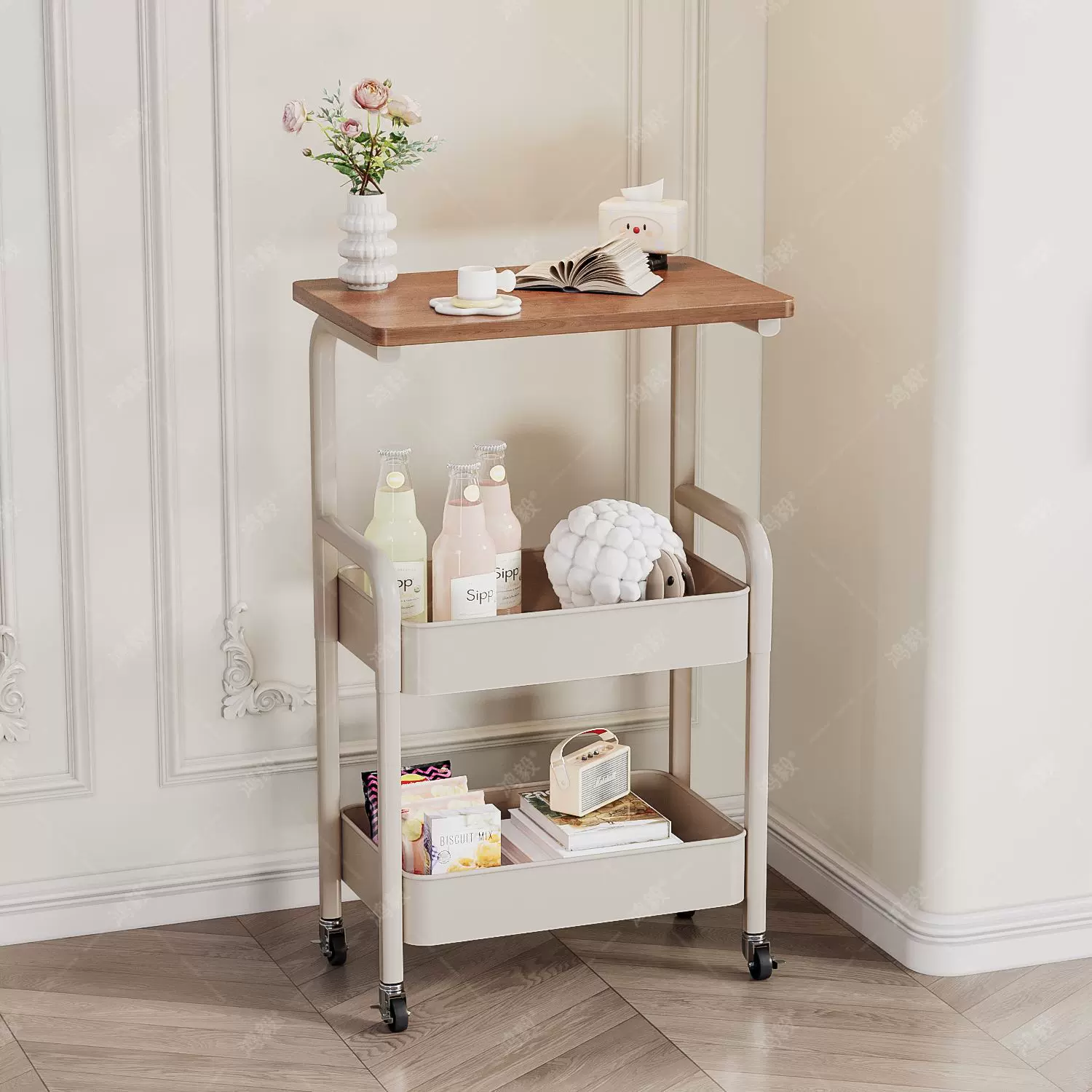 新款落地式置物架简易家用多层零食小推车客厅卧室可移动收纳批发