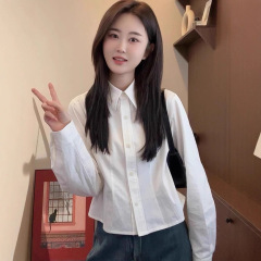 韩系简约风独特漂亮白衬衫女春秋新款超好看收腰显瘦百搭开衫上衣