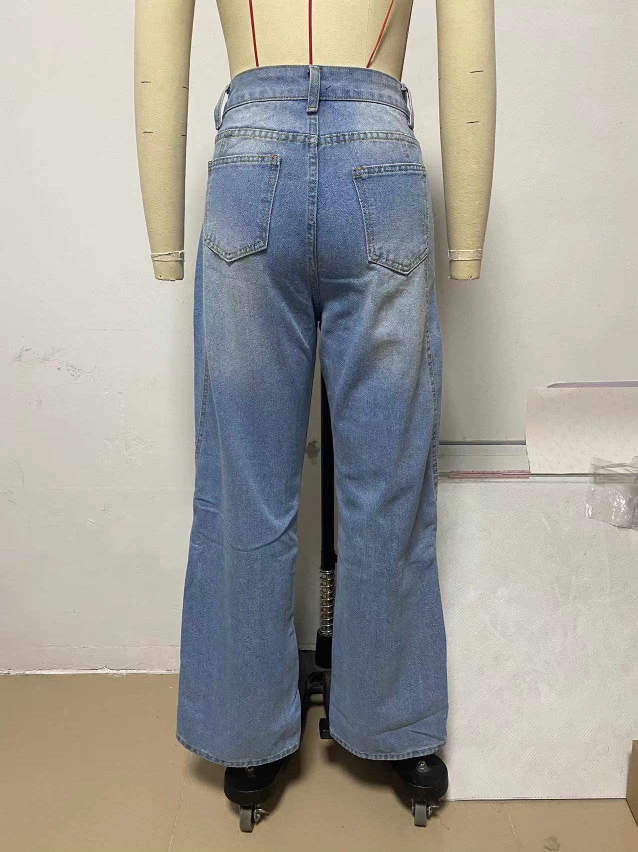 Fashionable Loose Wide-leg Patchwork Jeans For Women_voghion.com