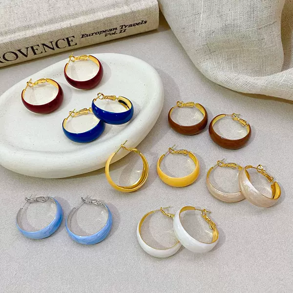 Copper-plated real gold European and American exaggerated high-end large hoop enamel drop glaze earrings, new fashion stylish hoop earrings