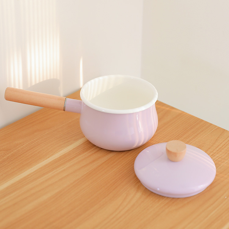 Laomai [homemade] Girly Heart Retro Enamel Baby Food Pot Hot Milk Pot Instant Noodle Pot Soup Pot Oil Pan