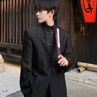 New Chinese Style Stand Collar Suit Jacket Men's Spring and Autumn Casual Trendy Black Zhongshan Suit Top Suit Men's Single Piece
