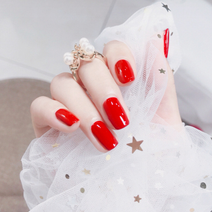 Color rojo sólido largo parche de uñas cuadradas productos terminados de uñas para usar 24 piezas de uñas puras para uñas