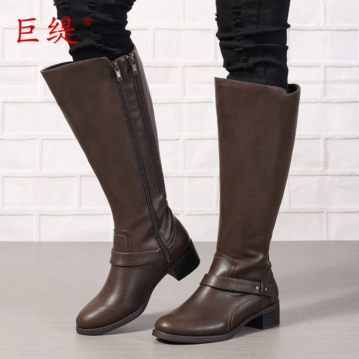 Ju Ti 2024 новые внешнеторговые женские сапоги большого размера WISH Amazon, европейские и американские женские двойные сапоги на молнии