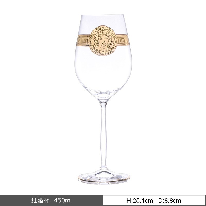 Tazas de cristal checas sin plomo pintadas tazas de vino de oro de alta gama tazas de vino de hotel personalizadas mayoristas sensación de alta calidad