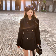 设计感风衣外套女2025春秋新款收腰小众围脖韩系英伦风正肩大衣