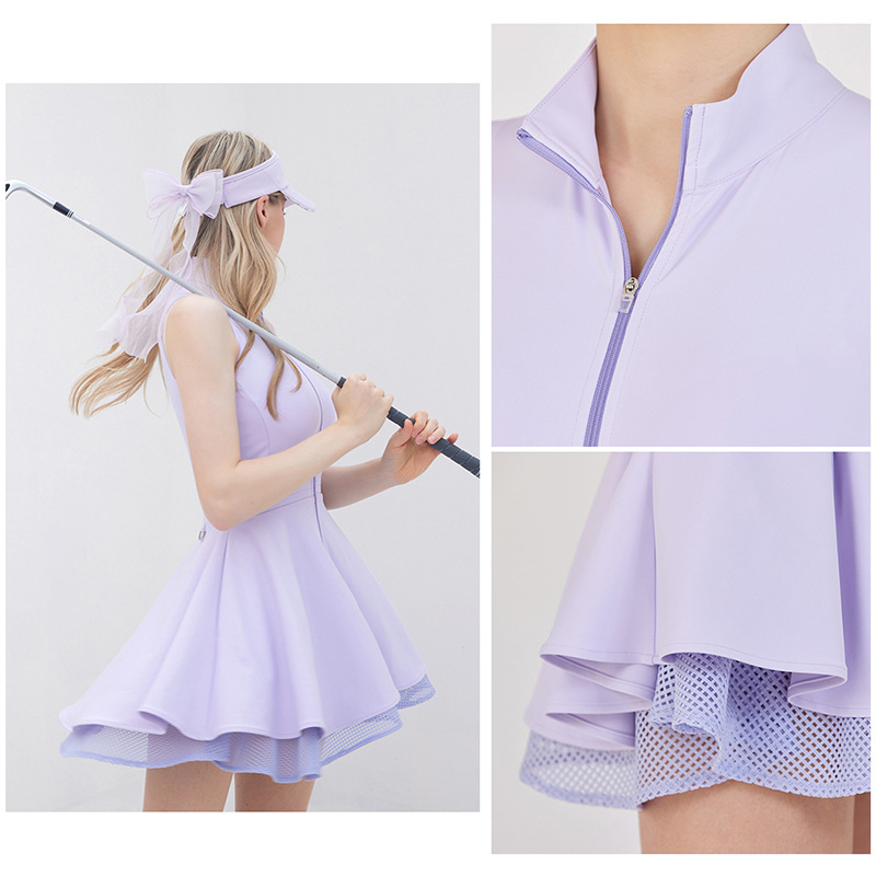 Sleeveless Zipper Tennis Outdoor Sports Dress Waist Breathable Sweat-Wicking Fitness Sports Cake Short Skirt Dress
