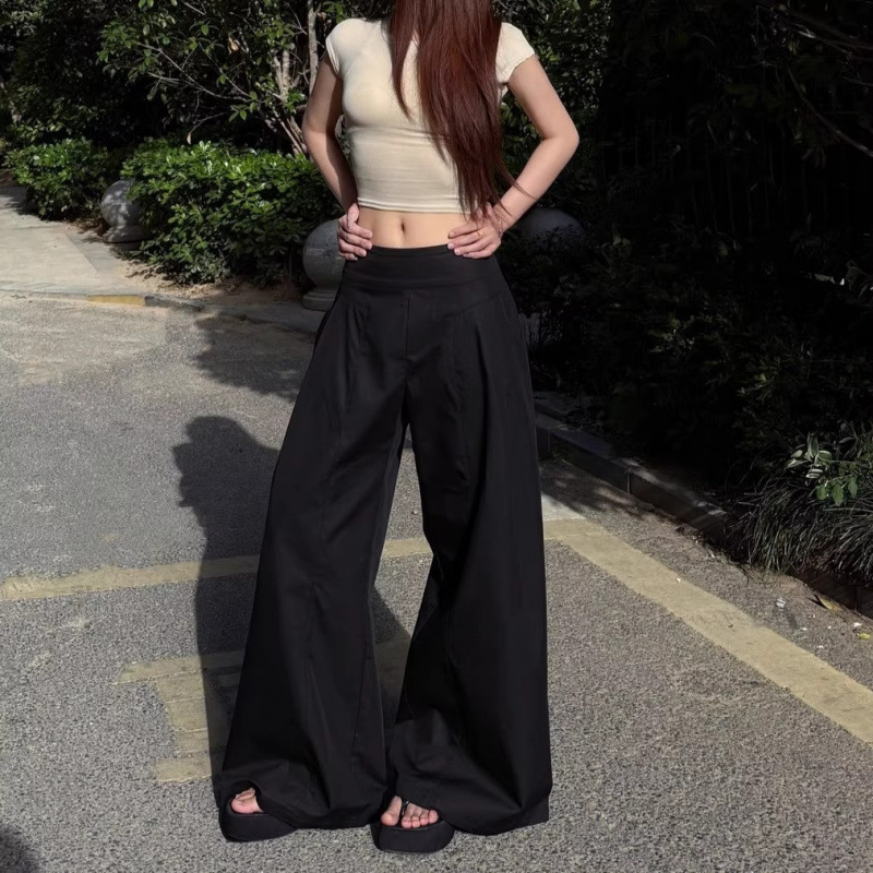 卡其色休闲2025新款女慵懒垂感小个子显瘦宽松时尚阔腿拖地裤夏秋|undefined