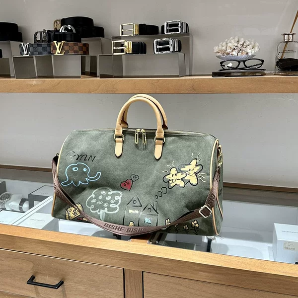 Net Red Army style travel bag national fashion graffiti travel bag men's and women's short-distance portable luggage bag wet and dry separation Fitness Bag