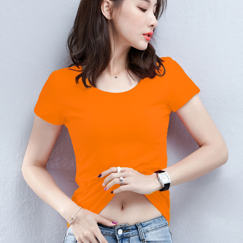 赤い肩の半袖のtシャツの女性の夏の修身の婦人服の丸首の半袖の底のシャツは年齢を減らして身の上着の卸売りを身につけます。|undefined