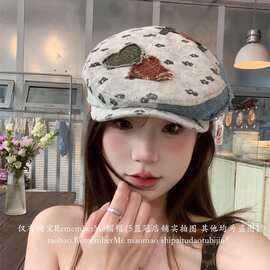 【小众时髦感】美式复古牛仔纱花拼接前进帽手工割破甜酷画家帽潮