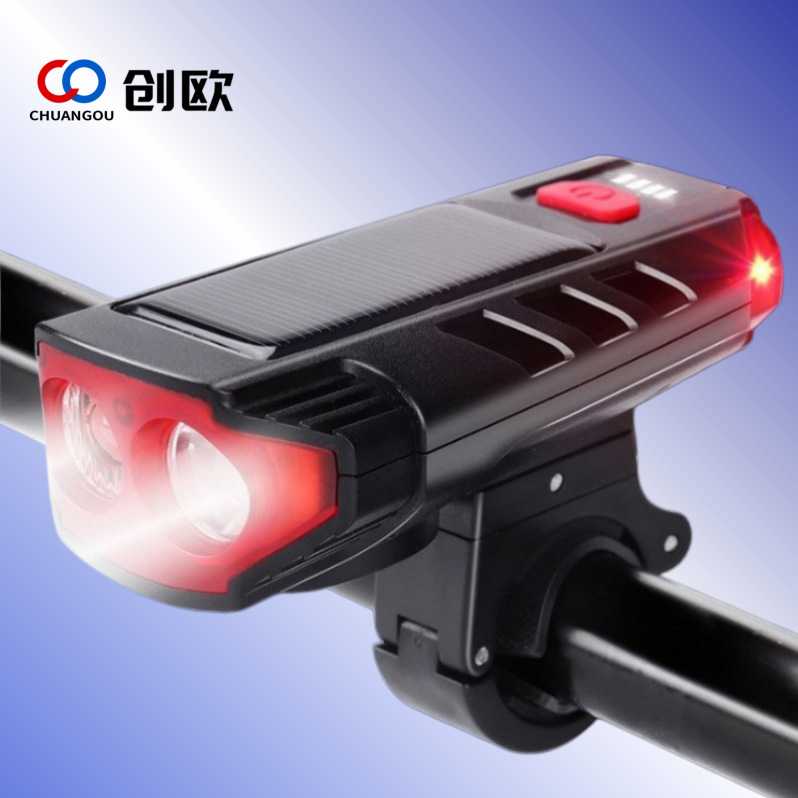 Luz solar para bicicleta, faro recargable T6, luz de bocina, luz frontal T6 transfronteriza, carga USB
