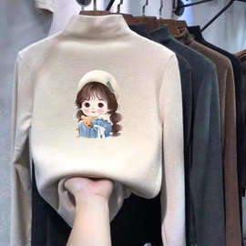 女童半高领加绒厚打底衫秋冬德绒保暖长袖T恤儿童半高领内搭上衣T
