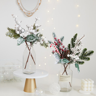 Christmas Decorations Green Branches Vines Cherry Pine Cones Artificial Branches Wall Hangings Pendants Scene Arrangement Decoration