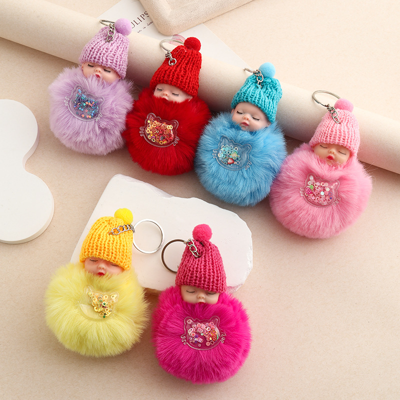 Amor dorado muñeca de sueño imitación de conejo bola de pelo colgante lindas bolsas escolares colgantes para niñas joyas de peluche llaveros