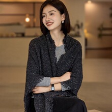 带流苏三角形披肩围巾两用100%山羊绒加厚加长款七彩点子纱线纯色