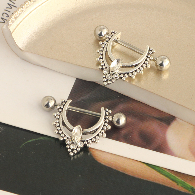 Stainless Steel Nipple Ring Double Treasure Stone Nail Barbell Ring 1.6mm Personality Nipple Piercing Jewelry European American Single New Product detail image 10