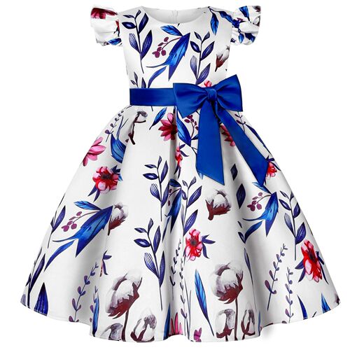 Hot-selling new style sleeveless girl dress with bow print princess birthday party clothing