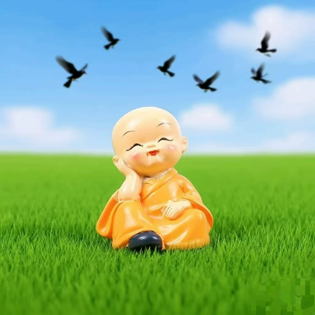 Настольные Zen-вдохновленные четырехчастные аквариумные украшения, чайное животное смола посаженные растения, микро-ландшафт маленький монах ландшафтные декоративные изделия