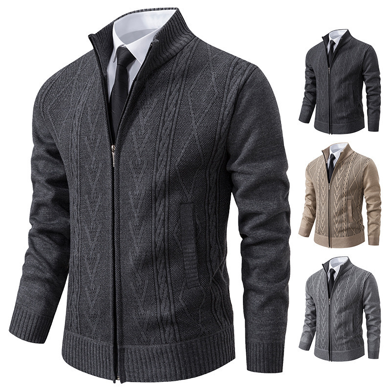 Foreign Trade Specializes in Men's Stand-Up Collar Knitwear Cardigans, New Winter Velvet Thickened Outer Knitwear Jackets Wholesale for Men Foreign Trade Specializes in Men's Stand-Up Collar Knitwear Cardigans, New Winter Velvet Thickened Outer Knitwear Jackets Wholesale for Men