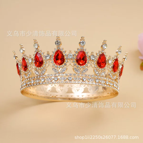 Retro-Style Cross-Border Alloy Round Crystal Queen Crown Dress Adult Ceremony Princess Bride Tiara Accessories