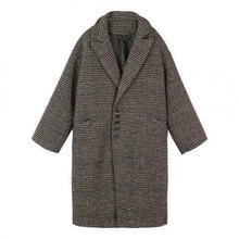 日系毛呢外套女中长款加厚风衣女生秋冬韩版宽松大码格子呢子大衣