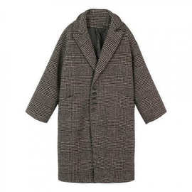 日系毛呢外套女中长款加厚风衣女生秋冬韩版宽松大码格子呢子大衣