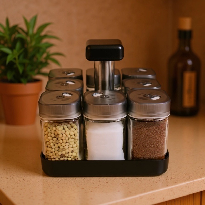 Condimento transfronterizo utensilios de cocina ajuste de tres agujeros caja de condimento sellado giratorio condimento frasco de pimienta para artículos de cocina