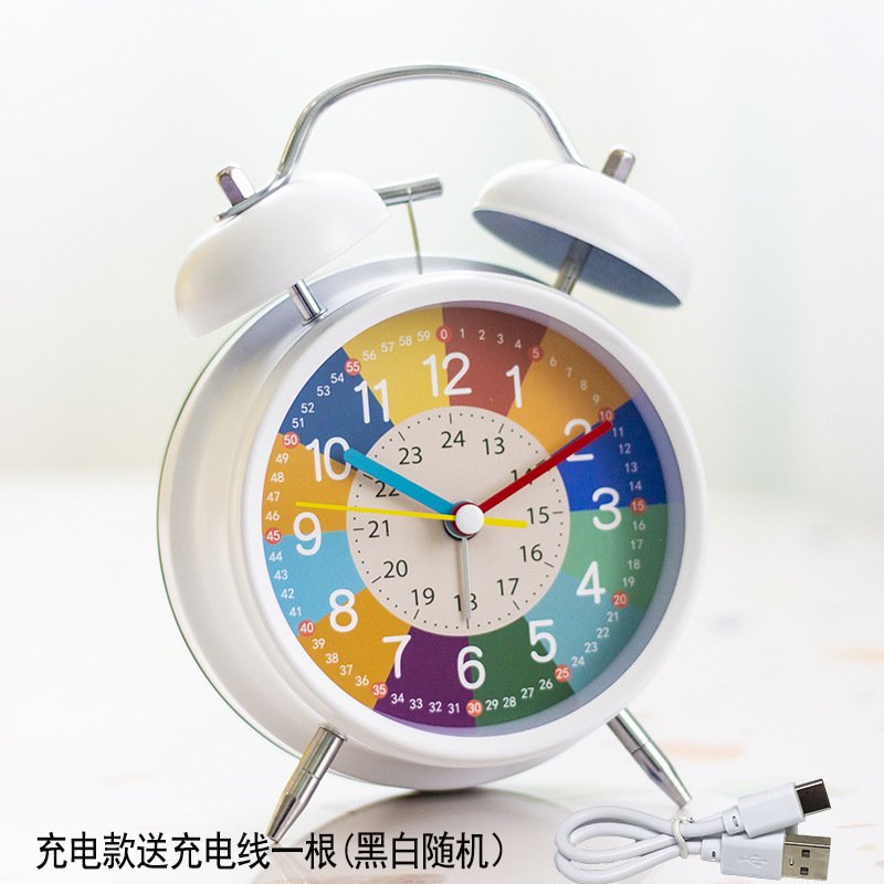充電早教児童金属小目覚まし時計女の子男の子デスクトップ起き時計学生用専用学習時計|undefined