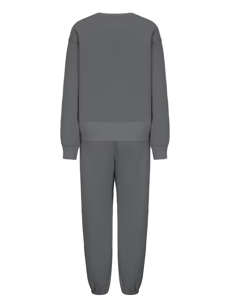 Women's Two Piece Set Fleece Lined Round Neck Casual Print Outfit_voghion.com