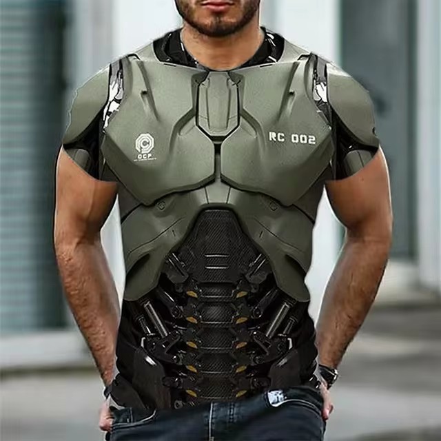 Tecnología genial, armadura, impresión 3D, spot 2024, camiseta de hombre transpirable de manga corta con cuello redondo suelto casual de moda