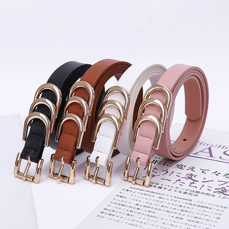 Simple and Trendy Korean Style Women's Belt with New Fashion Metal Silver Pin buckle PU Decorated Jeans Belt for Women