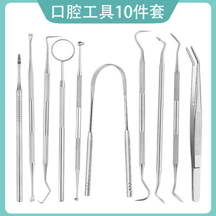 Factory Spot Dental Tools 10 Pieces Set Dental Cleaner Stainless Steel Tooth Care Probe Cleaning Tool Set